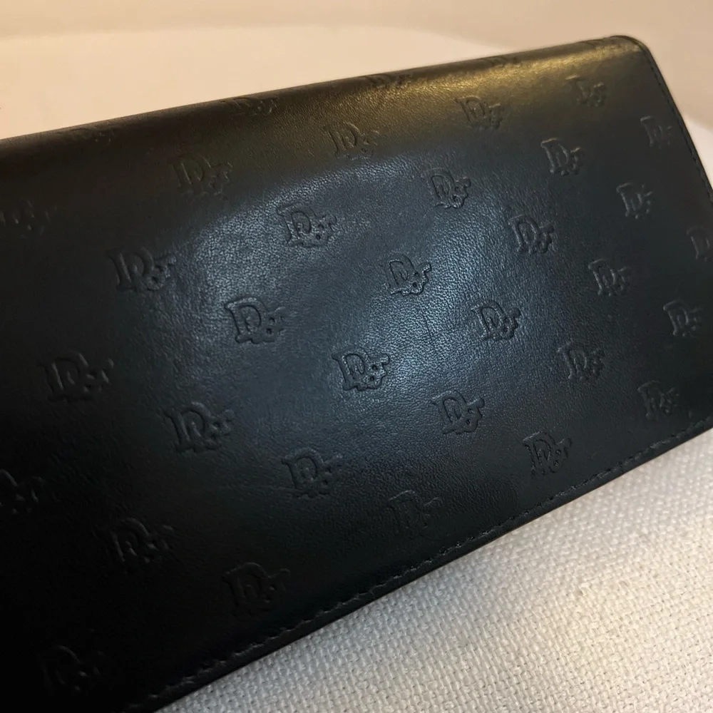 Black VINTAGE Dior Embossed Leather Wallet